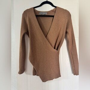 Almost Famous Tan V-Neck Wrap Sweater